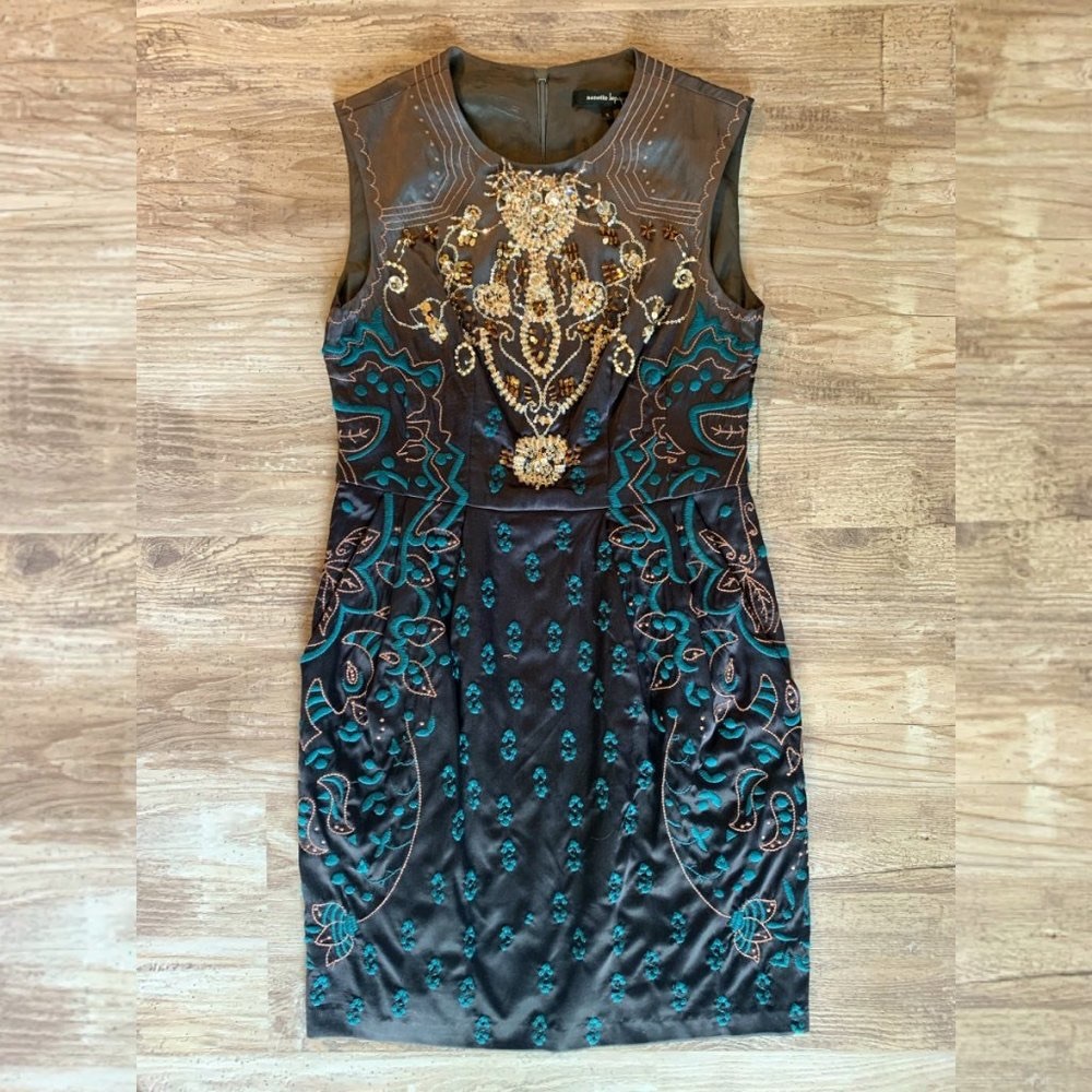 Nanette Lepore Silk Beaded Sleeveless Sheath Cocktail Dress